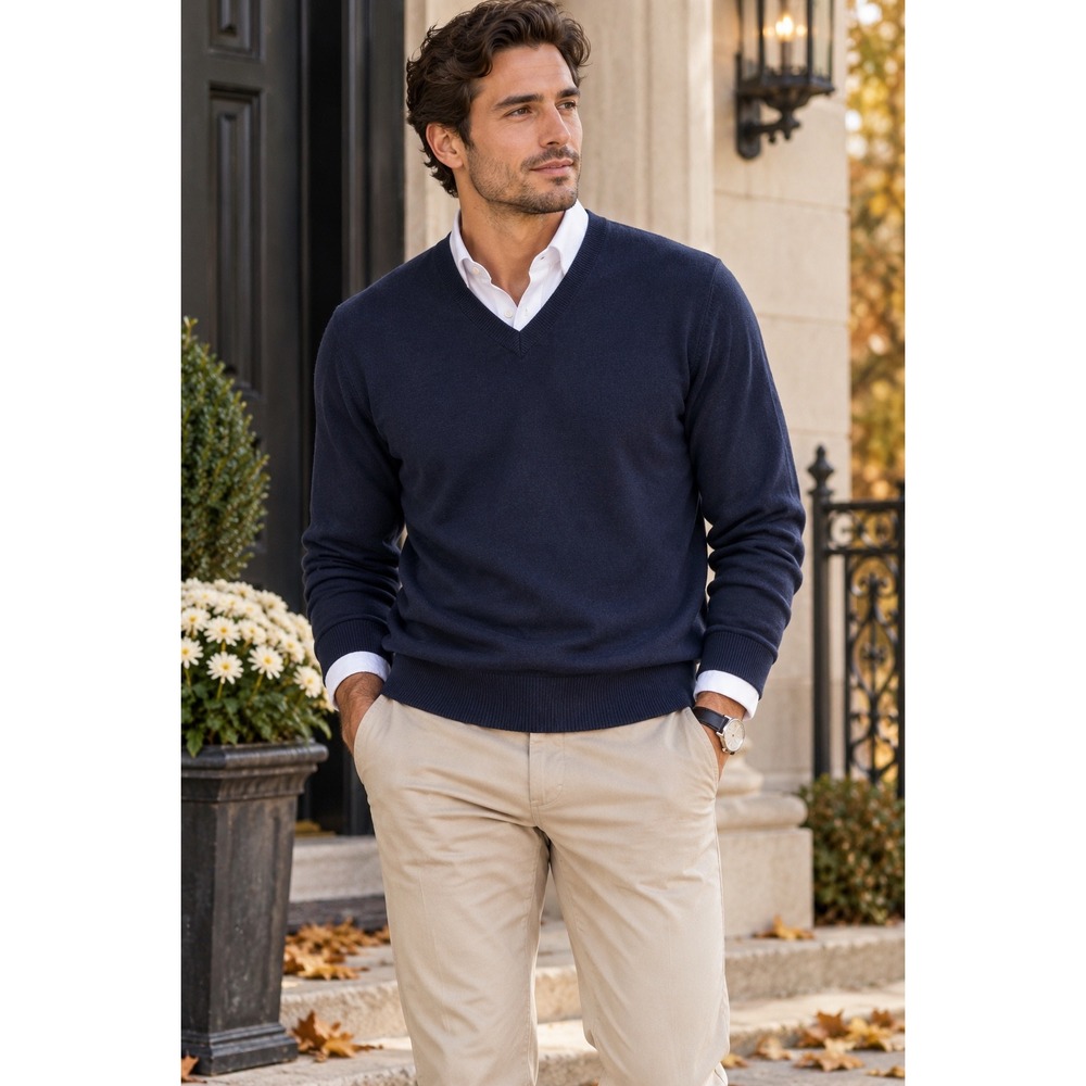 Gap Italian Merino Wool V-Neck Sweater Mens Medium Navy Blue Lightweight Knit